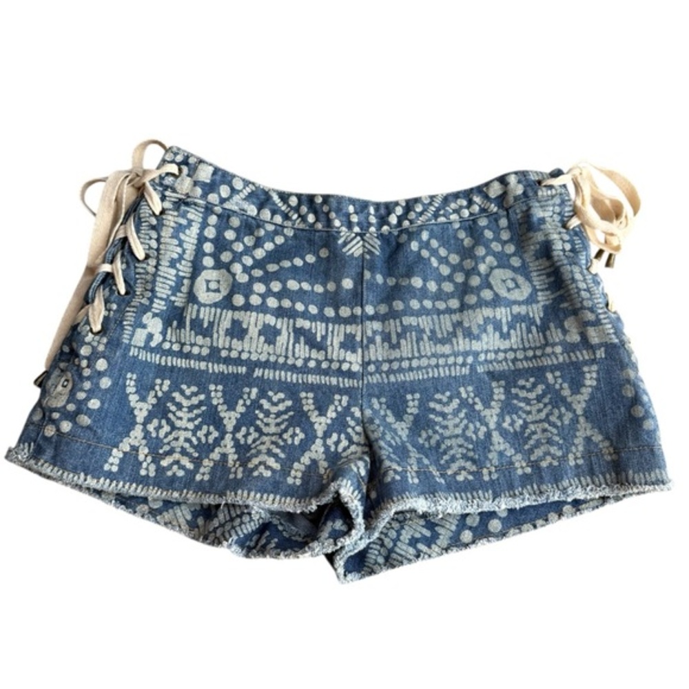 Sea New York Size S Lace Up Jean Shorts Acid Wash Denim Frayed Southwestern Boho